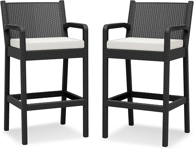 Outdoor Bar Stools Set of 2, Wicker Bar Chair by RELJOFUM
