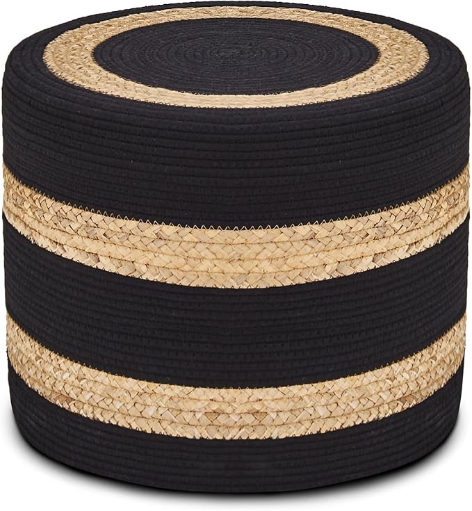 Wimarsbon 18'' Ottoman Pouf, Natural Braided Poof, Rustic Handweave Lounge by Wimarsbon