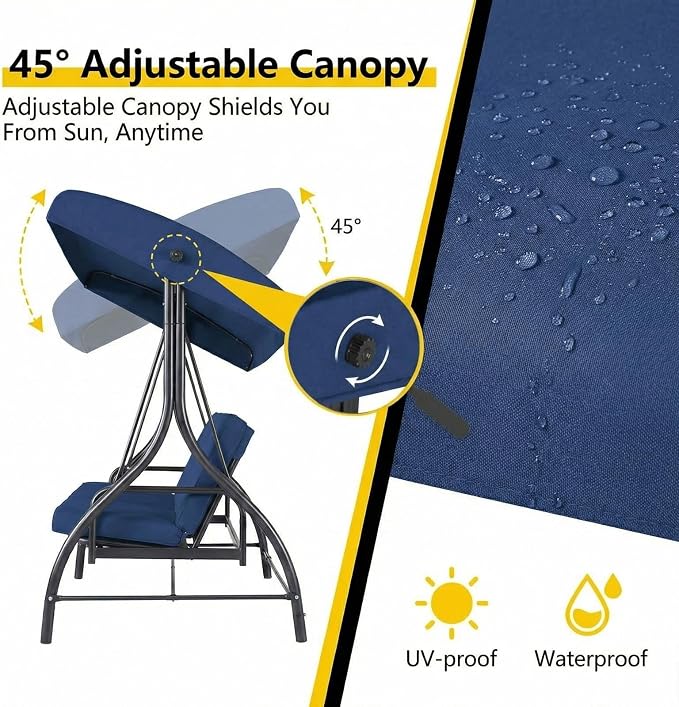 MAMIZO 3-Seat Patio Swing with Adjustable Canopy & Backrest, Outdoor Porch - Image 3