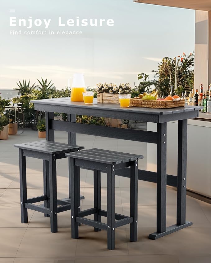 3 Piece HDPE Outdoor Bar Height Table and Chairs Set of 2 Includes High Top - Image 5