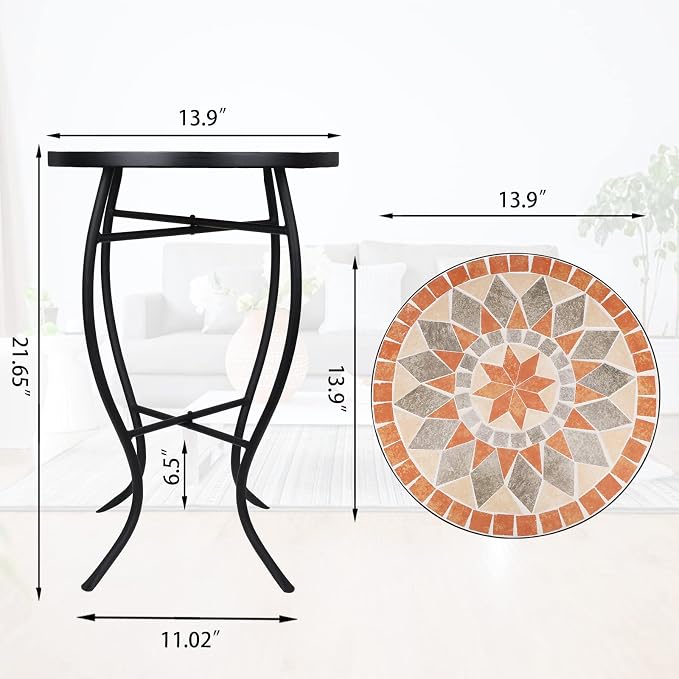 VCUTEKA Mosaic Side Table, Patio Accent Table Indoor and Outdoor End Table - Image 3