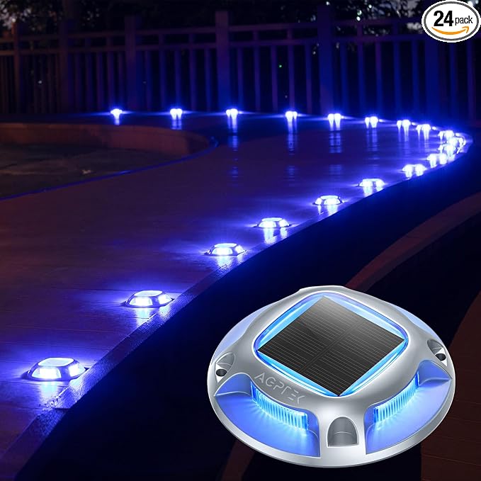 AGPTEK Solar Driveway Lights Outdoor 24 Pack, 2 Color Modes LED Deck Dock by AGPTEK
