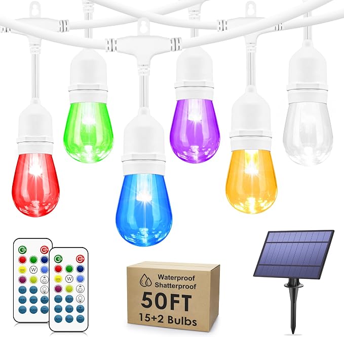 50FT RGB Solar Outdoor String Lights by Larkvue