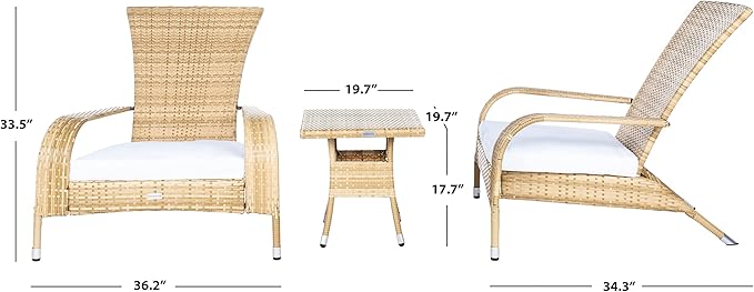 SAFAVIEH Outdoor Collection Edna Natural/White Cushion 3-Piece Lounge Set - Image 4