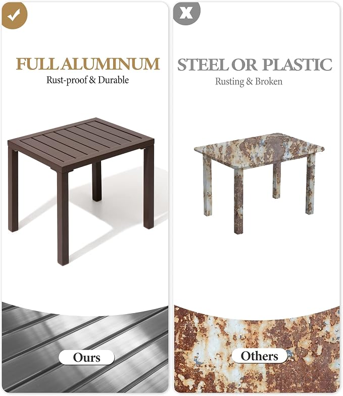 Crestlive Products Outdoor Side Table Set of 2, Aluminum Small Rectangular - Image 4