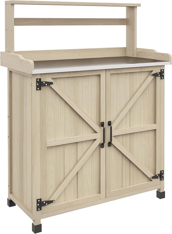 Outsunny Potting Bench, Outdoor Wooden Potting Table by Outsunny