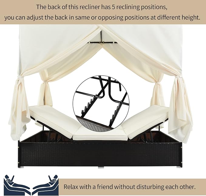 Patio Chaise Lounge, PE Rattan Outdoor Patio Wicker Sunbed Daybed - Image 3