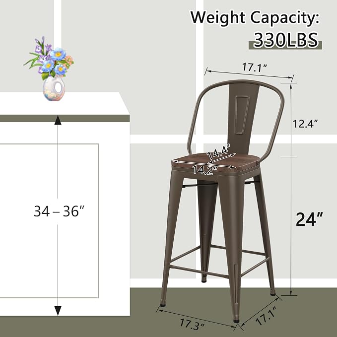 Yongqiang 24 inch Bar Stools Set of 4 Kitchen Counter Height Bar Chairs Modern - Image 3