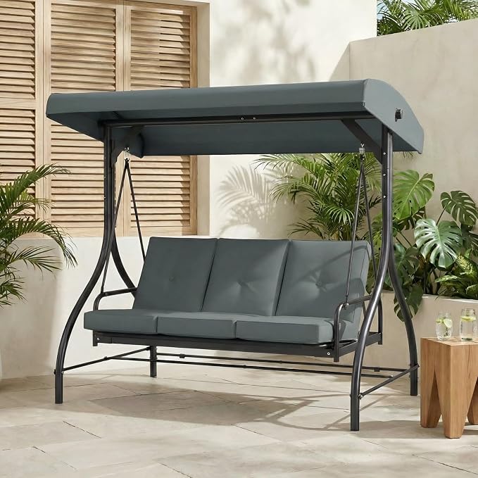 MAMIZO 3-Seat Patio Swing with Adjustable Canopy & Backrest, Outdoor Porch by MAMIZO