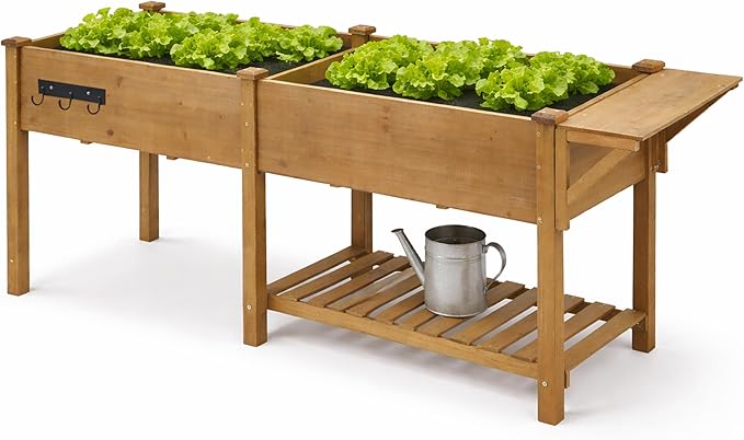 Raised Garden Bed with Legs Outdoor, Elevated Garden Box, Storage Shelf by Ketive