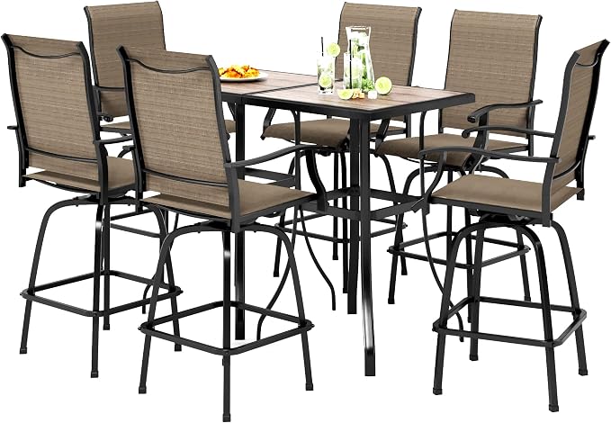 PHI VILLA Outdoor Bar Set for 6, High Top Patio Table and Chairs by PHIVILLAThepioneerofcomfortablehouseholdsupplies