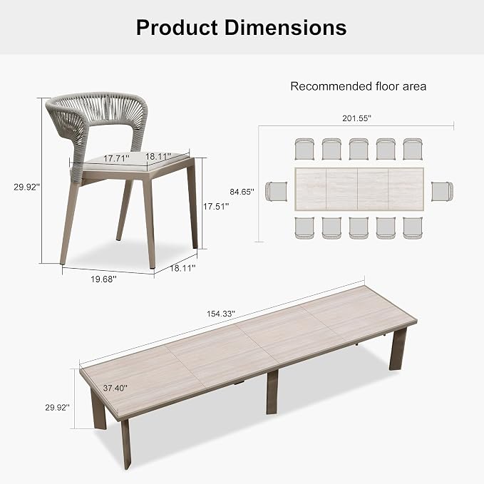 PURPLE LEAF 13 Pieces Outdoor Dining Set Patio Table and Chairs Set Aluminum - Image 9