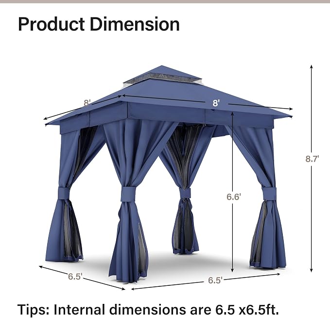 LAUSAINT HOME Semi-Permanent Outdoor Patio Gazebo 8'x8', Heavy Duty Party Tent - Image 2