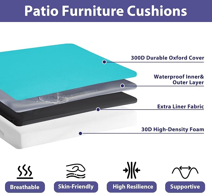 Outdoor Chair Cushions Set of 4, Waterproof Outdoor Seat Cushions - Image 2