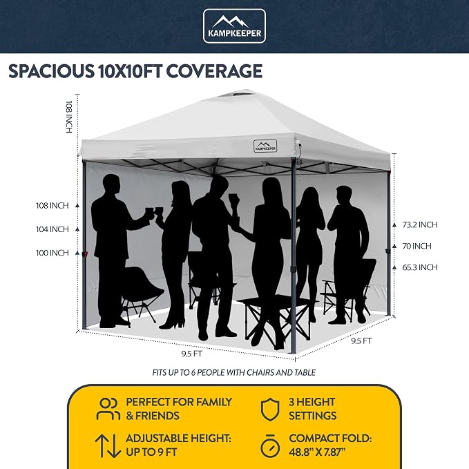 KAMPKEEPER 10x10 Pop-Up Canopy Tent, Waterproof, Portable Shade - Image 2