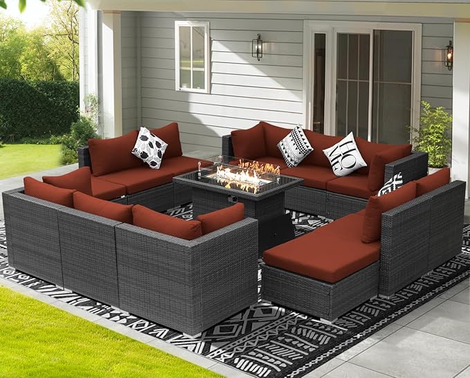 NICESOUL 13 Piece Patio Furniture w/Fireplace, Elegant Outdoor Seating w/Firepit - Image 3