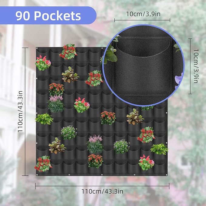 90 Pockets Hanging Planter Bags, Hanging Vertical Wall Mounted Plant Planting - Image 3