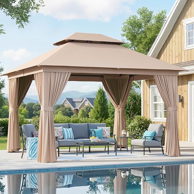 Aoxun Outdoor Gazebo for Patio 10x12 Metal Frame Canopy by Aoxun