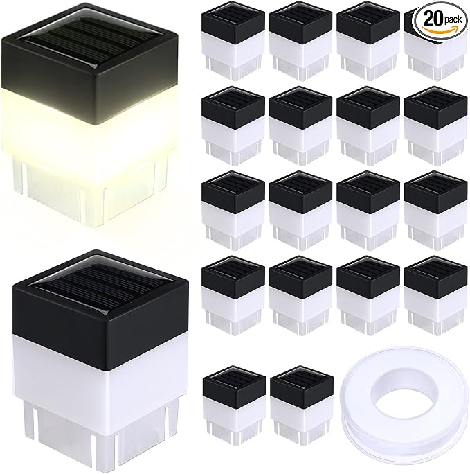 20 Pack Solar Fence Post Cap Lights 2 x 2 Inches Solar Fence Post Caps Lights by Tujoe