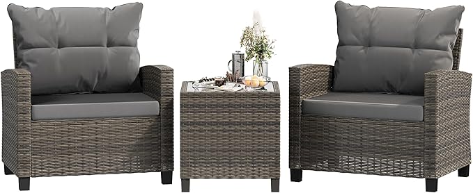 Shintenchi 3 Pieces Patio Furniture Set 3 Pieces PE Rattan Wicker Chairs by Shintenchi