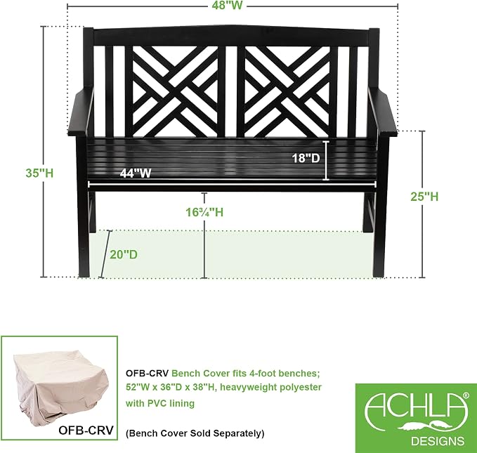 Achla Designs Fretwork Garden Bench, 4 ft Black - Image 3