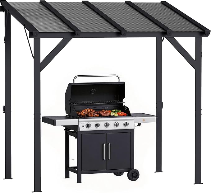 Outsunny 8' x 5' Hardtop Grill Gazebo, Lean-to BBQ Gazebo Shelter, Wall-Mounted by Outsunny