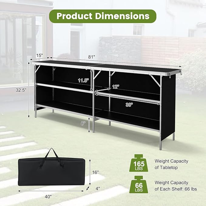 COSTWAY 81" Folding Picnic Table, Portable Bar Table - Image 3