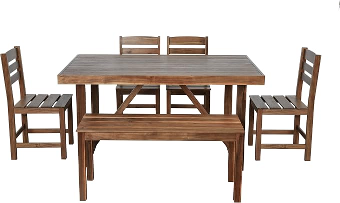 Outdoor Dining Set for 6, Acacia Wood Patio Dining Table Set - Image 4
