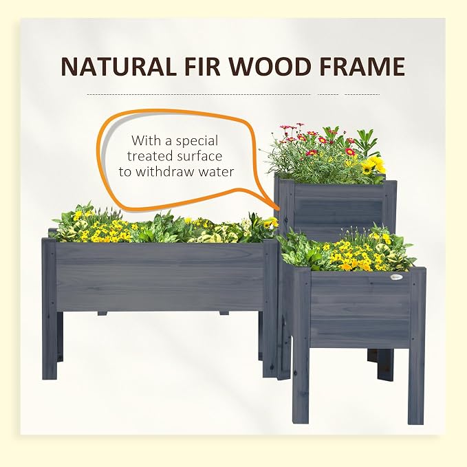 Outsunny Raised Garden Bed Set of 3, Wooden Elevated Planter Box - Image 5