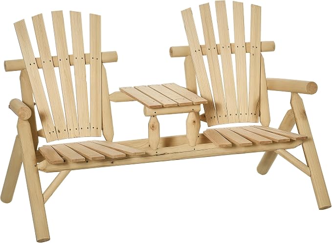Outsunny 2-Seat Wooden Adirondack Chair, Patio Bench by Outsunny