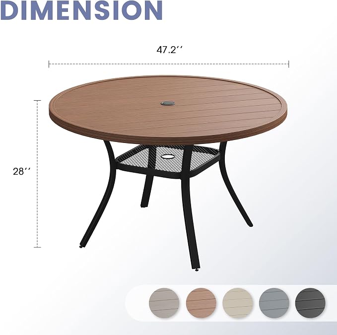 VICLLAX 47.2" Round Patio Table, Outdoor Dining Table - Image 3