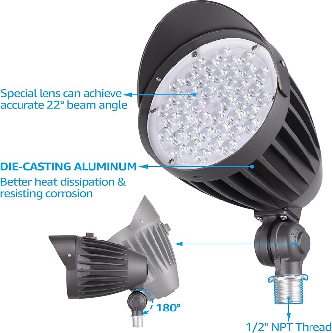 LEONLITE 20W/30W/40W 3CCT LED Bullet Flood Light, 4880LM 3000K/4000K/5000K - Image 4