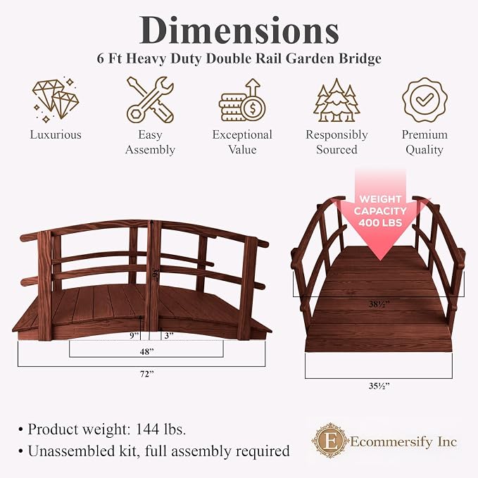 6 FT MAHOGANY Amish Made Garden Bridge - Image 2