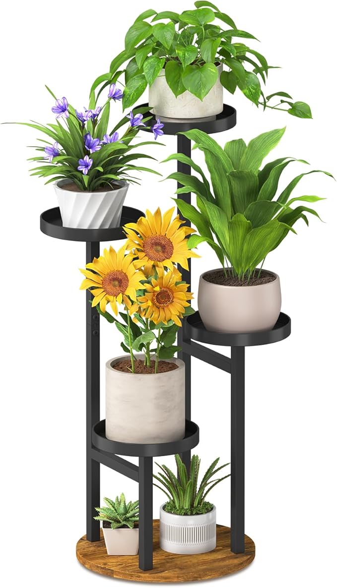iDavosic.ly 4 Tier Plant Stand Indoor, Tiered Corner Metal Wood Multiple Flower by iDavosicly