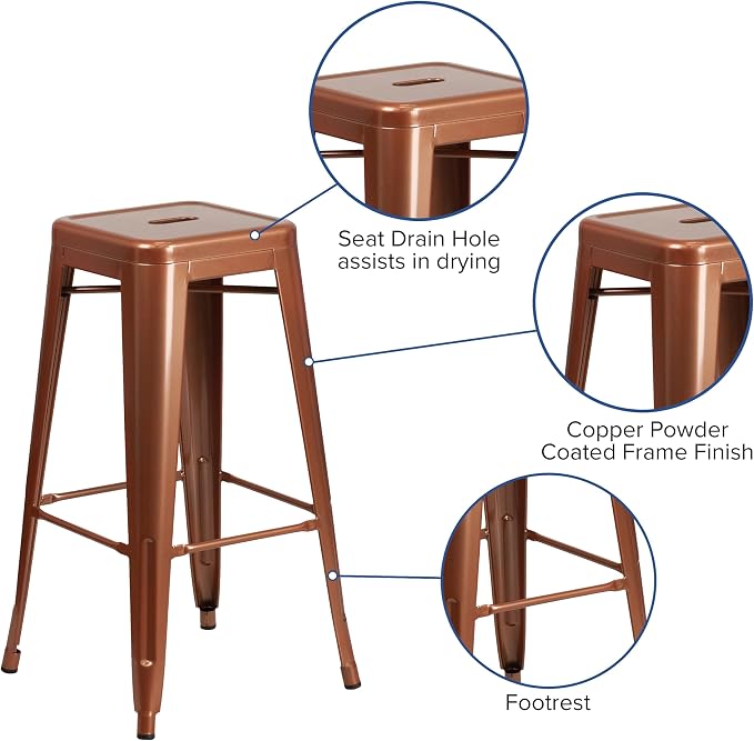 Flash Furniture Kai Commercial Grade 4 Pack 30" High Backless Copper - Image 5