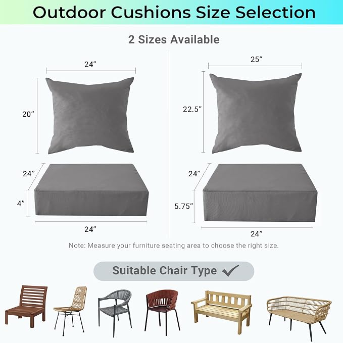 Outdoor Cushions for Patio Furniture, Outdoor Seat Cushion Set 24 x 24 x 5.75 - Image 6