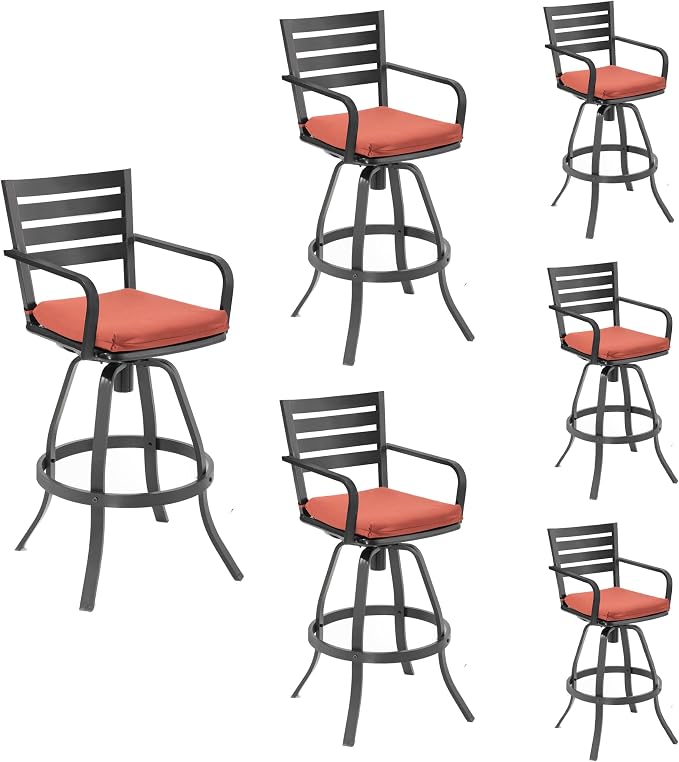 Pellebant Outdoor Swivel Barstools Set of 6, Aluminum 29.5" Bar Height Stool by Pellebant
