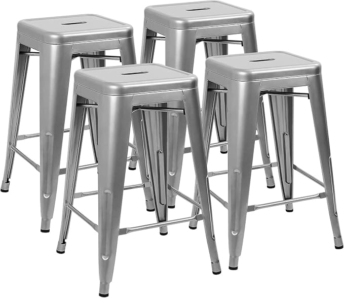 Devoko Metal Bar Stools 24" Indoor Outdoor Stackable Barstools Modern Style by DEVOKO