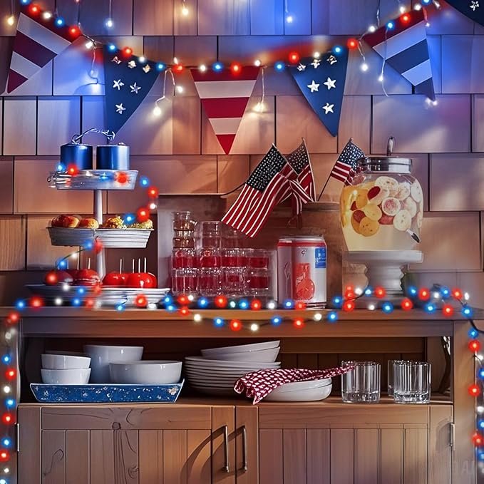 200 LED Red White and Blue Christmas String Lights Outdoor Indoor, 75.8 FT 4th - Image 2