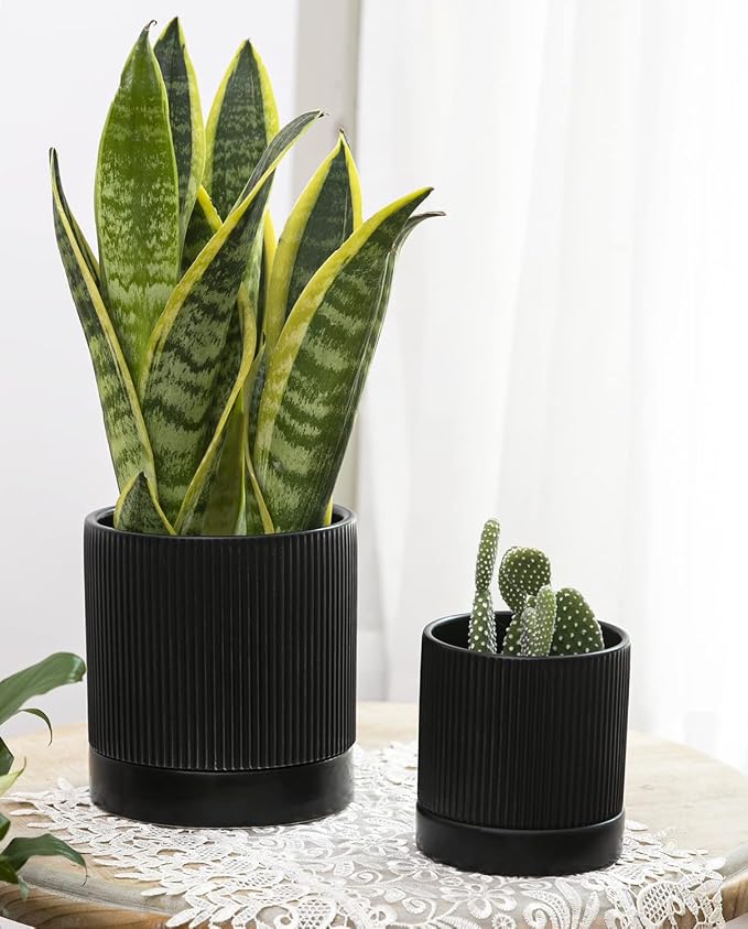 LaDoVita 3 Pack Ceramic Plant Pots 6/5/4 inch, Flowerpot - Image 6