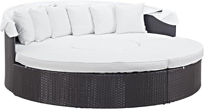 Modway Convene Wicker Rattan Outdoor Patio Retractable Canopy Round Poolside - Image 5