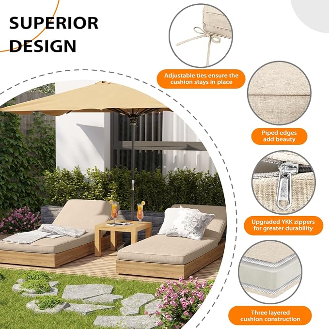Sundale Outdoor Olefin Chaise Lounge Cushion, Water-Resistant Patio Lounge - Image 4