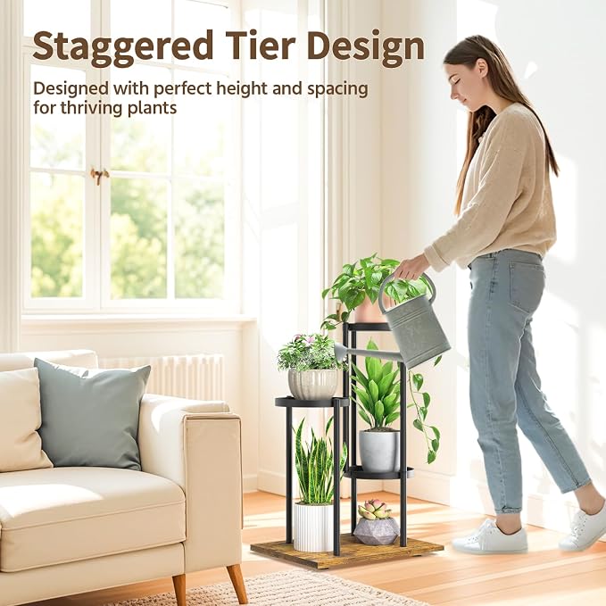 LASZOLA Black 3 Tier Plant Stand Indoor Heavy Duty Metal Planter Flower Holder - Image 2