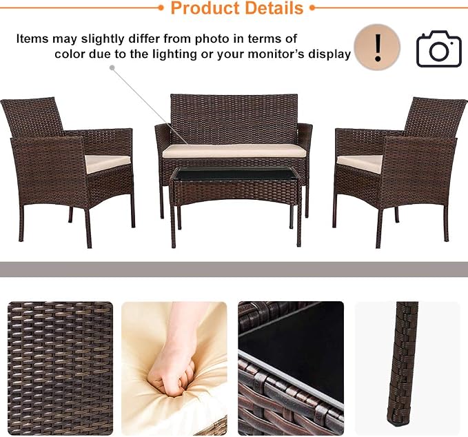 FDW Rattan Furniture Brown Wicker Chair Patio Bristo Set - Image 3