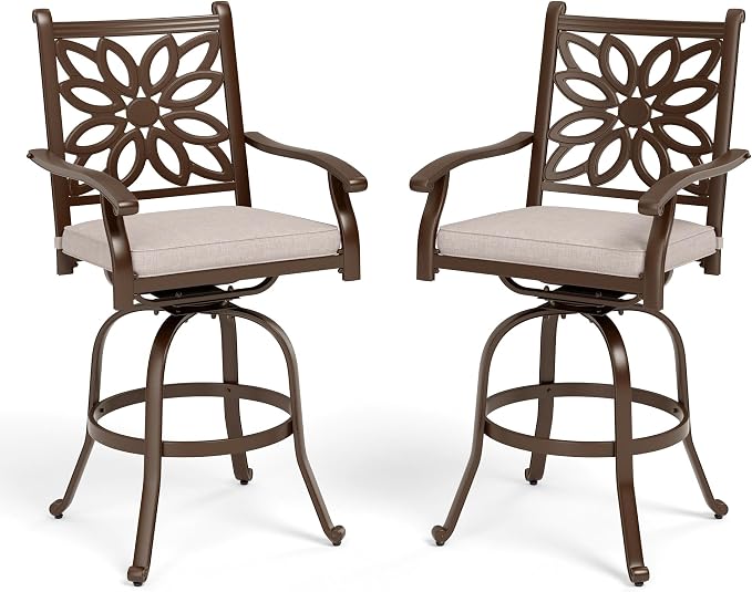 Sophia & William Cast Aluminum Patio Bar Chairs Set of 2, Bar Height Swivel - Image 8