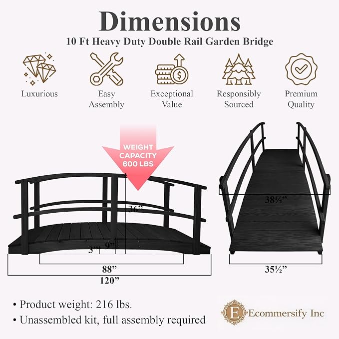 10 FT Black Amish Made Garden Bridge - Image 2