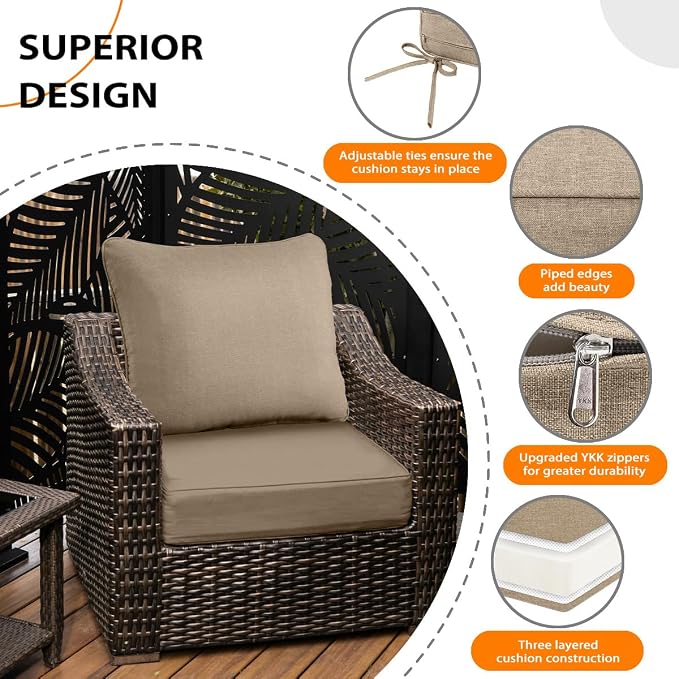 Sundale Outdoor Olefin Deep Seat Cushion Set of 2, Patio Chair Cushion and - Image 4