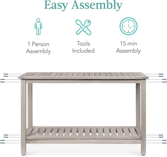 Best Choice Products 48in 2-Shelf Eucalyptus Wooden Console Table Indoor - Image 8
