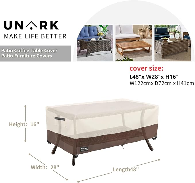 Outdoor Patio Coffee Table Cover, 600D Waterproof Heavy Duty Outdoor Table Cover - Image 2