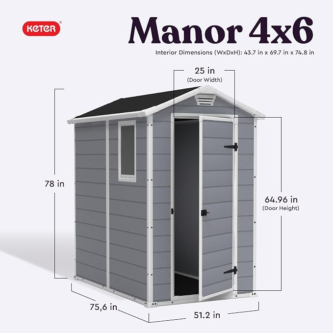 Keter Manor 4x6 Resin Outdoor Storage Shed Kit-Perfect to Store Patio Furniture - Image 2